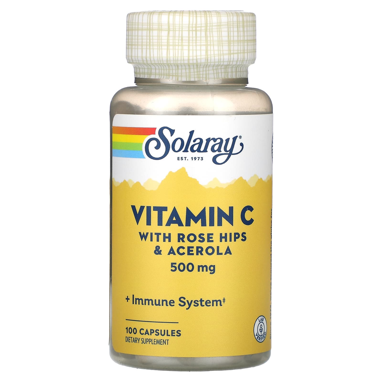 Solaray, Vitamin C, with Rose Hips & Acerola, 500 mg, 100 Capsules UPC 076280043907 | HiLife Vitamins